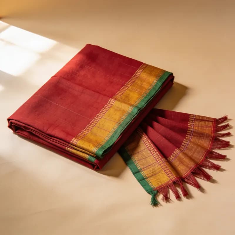Screenshot of a red handloom saree the customer wants