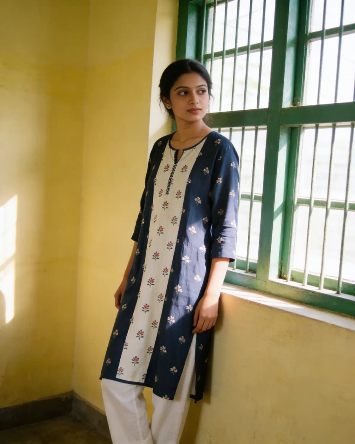 The same kurti on a model, generated by EcomUp